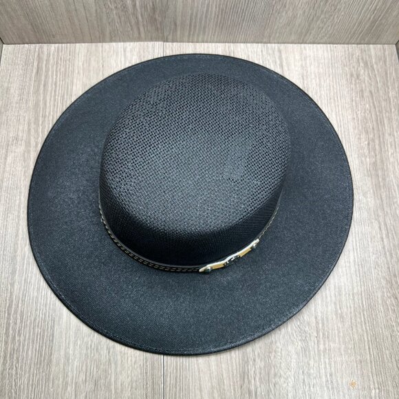The Old Beristain Western Flat Top Cowboy Hat Wide Brim Straw Luxury Style Black - Picture 4 of 10
